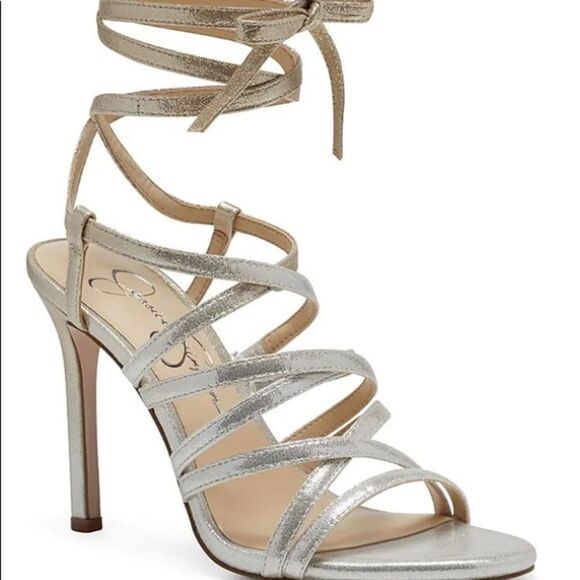 Jessica Simpson Sandal Women Size 8 Silver Metallic Ombre Ankle Wrap Sandal NIB - Picture 2 of 6